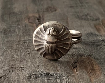 Scarab Ring-Pure Silver and Sterling Silver Scarab Split Shank Statement Ring