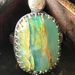 Fossilized Opal Ring-Blue and Green Fossilized Opal Statement Ring Set in Sterling Silver