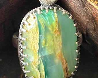 Fossilized Opal Ring-Blue and Green Fossilized Opal Statement Ring Set in Sterling Silver