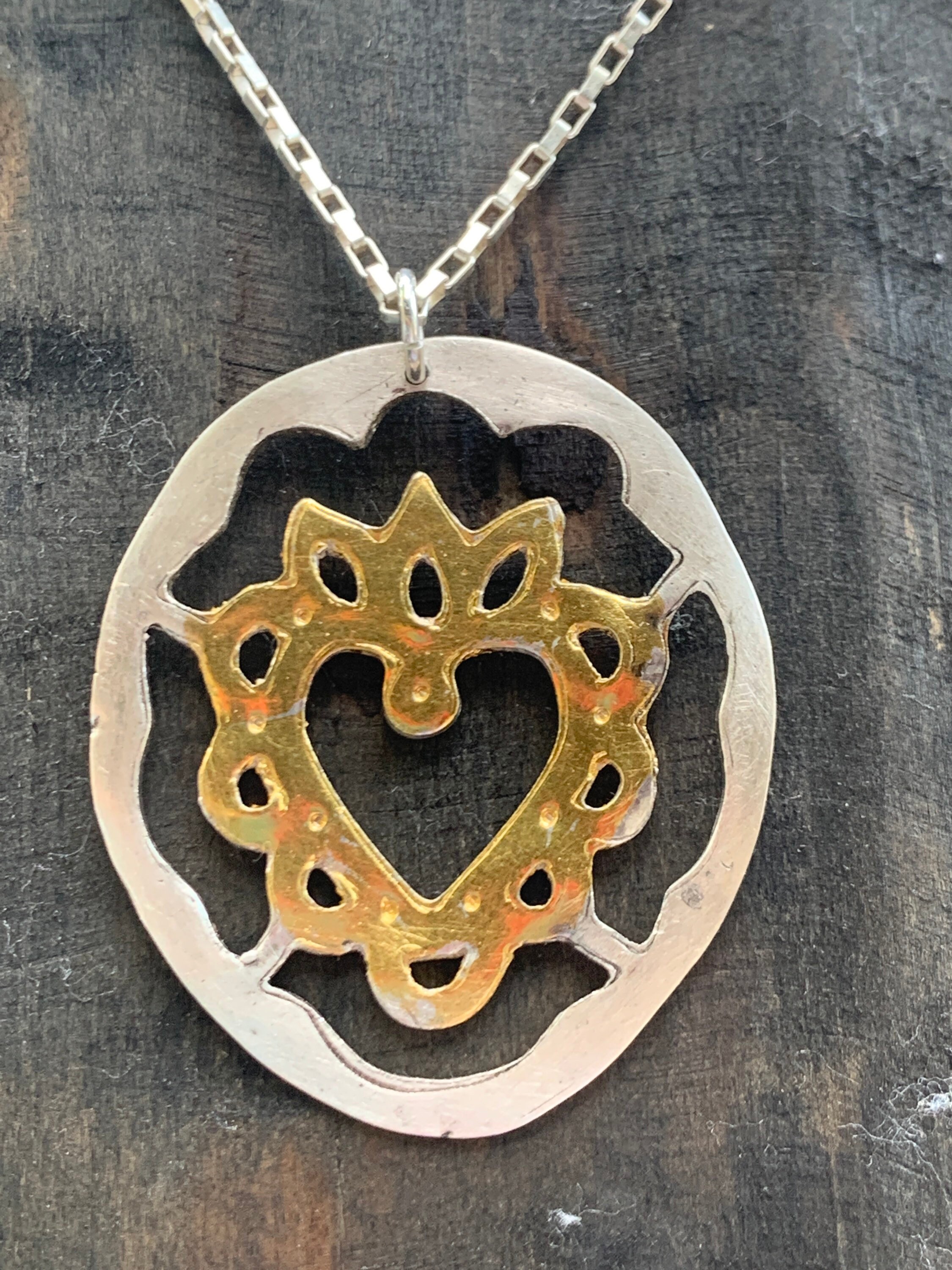 Rustic Heart Necklace Pure Silver With 24kt Gold Overlay Etsy