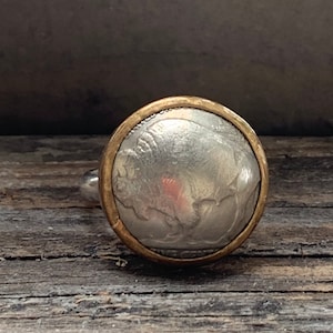 Buffalo Nickel Ring-Sterling Silver and Gold Fill Domed Buffalo Nickel Coin Ring - OOAK