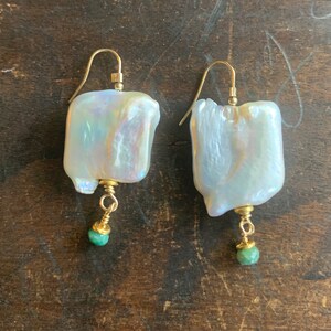 Pearl Earrings-Pearl, Emerald Gold Filled Statement Earrings