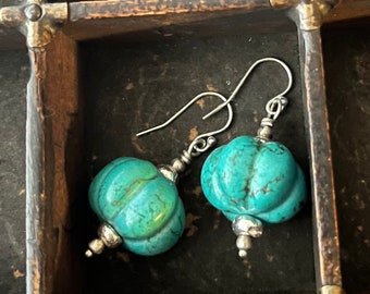 Dyed Howlite Earrings- Pumpkin Shaped Dyed Howlite Earrings with Recycled Sterling Silver and French Ear-wires