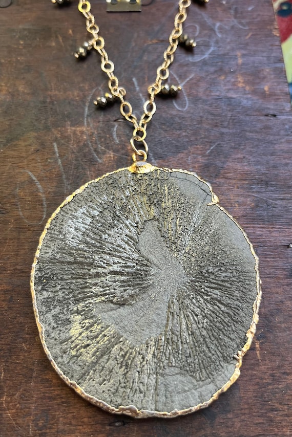 Pyrite Sun Necklace-gold Electroplated Pyrite Sun on Gold