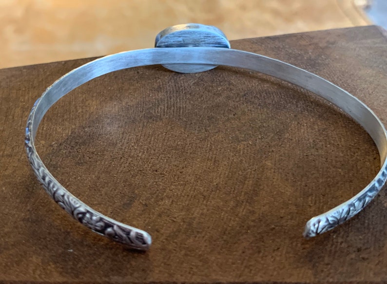Turquoise and Sterling Silver Cuff OOAK Handmade Turquoise Cabochon and Textured Sterling Silver Stackable Cuff Bracelet
