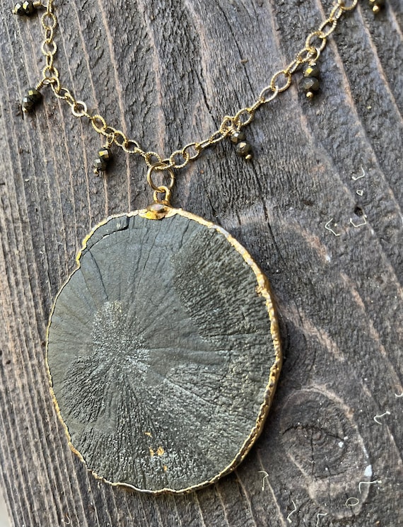 【TEMPLE OF THE SUN】Ios Necklace Pyrite Gold Pyrite Sun Necklace-gold Electroplated Pyrite Sun on Gold