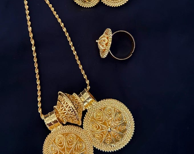 Ethiopian Eritrea Habesha Gold Jewelry Set - African 24K Gold Plated Women's Wedding Gift Set - View #8
