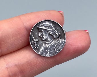 Antique French Silver Joan Of Arc Brooch