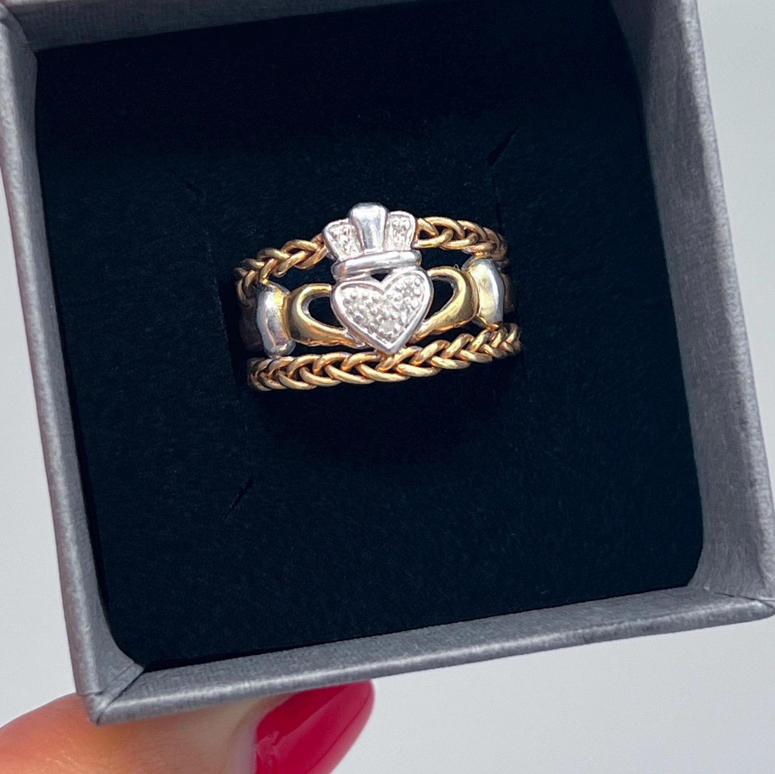 Vintage Sterling Silver Diamond Claddagh Friendship Ring