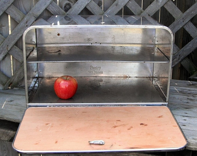 Pantry Queen Large Metal Bread Box With Cutting Board Vintage Kitchen Two Levels Farmhouse 1950s