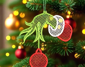 FSL Christmas Grinch vrijstaande kantoorbel borduurontwerpen, 3 maten borduurontwerp (digitale download)