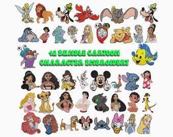 Cartoon embroidery designs, Bundle cartoons embroidery designs Machine File, Cartoons Character Heart Embroidery, 6 size Embroidery download