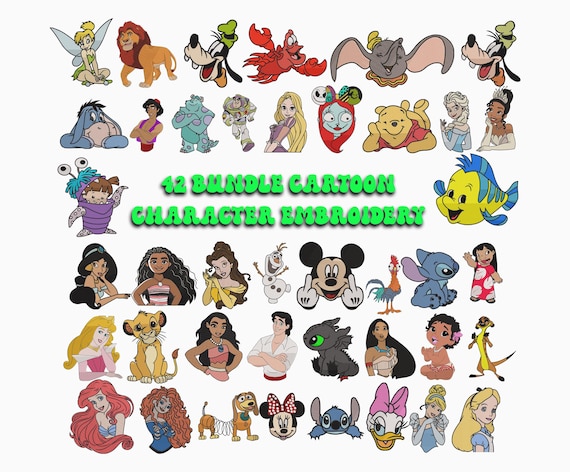 Cartoon Character Embroidery Designs: Machine File Bundle (6 Sizes)