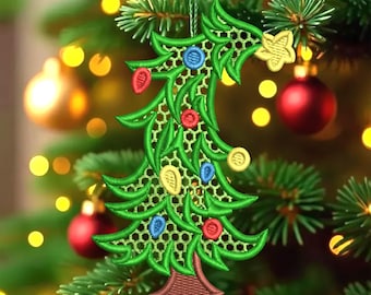 FSL-kerstboom vrijstaande kantoorbel borduurontwerpen, 3 maten borduurontwerpen digitale download