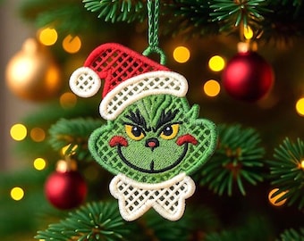 FSL Christmas Grinch Lace Ornament: machineborduurontwerp (digitale download)