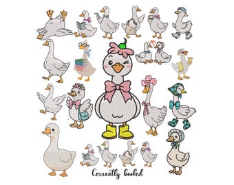 Embroidery Designs Bundle, Cartoon Goose Machine Files, 8 Sizes (Instant Download)