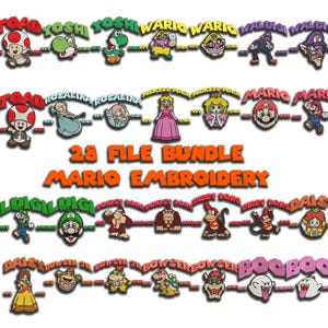 Mario Est 1985 Stickdatei Super Mario Luigi und Yoshi Maschinenstickdatei Bundle Spielfigur Cartoon ,6 Größe Stickerei