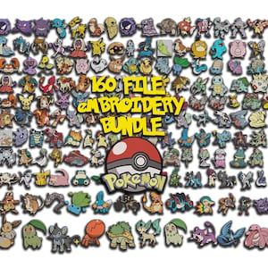 Design Bundle 160 File embroidery Pokemon, machine embroidery designs Pikachu Pokemon Embroidery design file download, 6 Sizes Embroidery