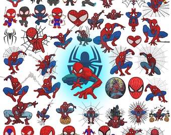 Paket med 48 filer, Spiderman-broderidesign, tecknade maskinfiler, 8 storlekar (direktnedladdning)