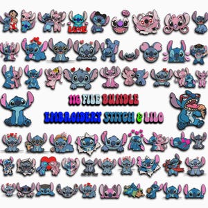 Pacchetto ricamo Stitch e Lilo, file per macchina da ricamo Stitch Lilo, ricamo a forma di cuore con simpatico bambino Stitch, download di ricami in 6 misure