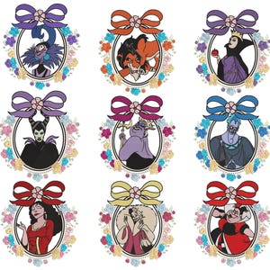 9 Coquette Magical Villains Bow Princess Emb, Princess Emb Bundle, Princess Villains Embroidery, Magical Mirror Bow Emb, 6 size Embroidery