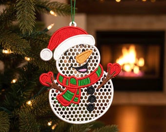 FSL Christmas Snowman Ornament And Snowman Earrings Embroidery, 3 Sizes Digital Download