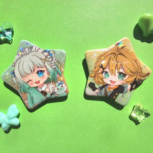 Indie Vtuber Maid Mint & Dokibird Star Holographic Pin Buttons