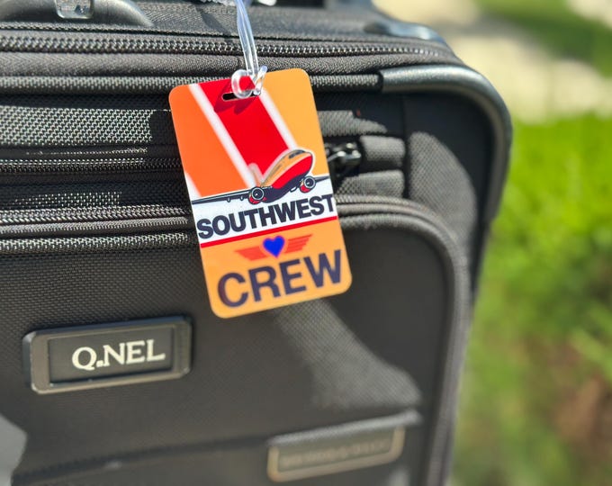 Featured listing image: Vintage Southwest Flight Attendant Luggage Tag – Retro Airline Crew Travel Accessory