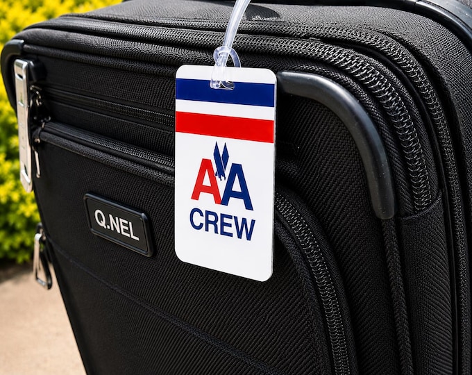 Featured listing image: Vintage American Airlines Crew Luggage Tag | Sublimated Aluminum Bag Tag (3.4" x 2.12")