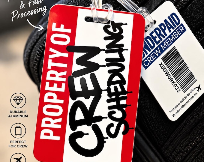 Featured listing image: Personalized Flight Attendant Luggage Tag, Crew Scheduling Gift (Aluminum)