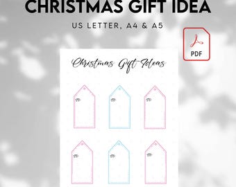 Christmas Gift List, Christmas Journal Page, Christmas Planner, PRINTABLE Journal Page, Christmas Gift Ideas, Printable Planner Page