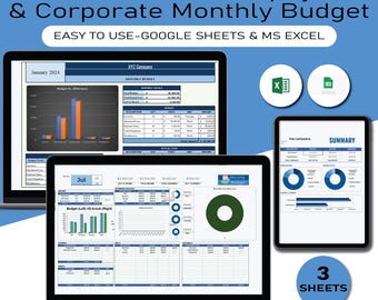 Business Monthly Budget, Company Monthly Budget Template, Corporate Monthly Budget Template, Paycheck Budget Tracker, Budgeting, Financing