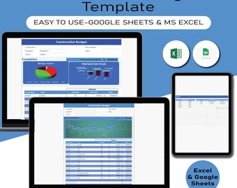 Construction Budget Spreadsheet, Final Prepration, Pre Prepration Construction Budget, Excel Editable Spreadsheet, Constructor Quote Form