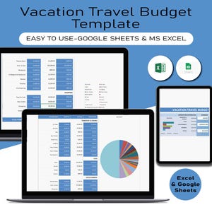 Vacation Travel Budget Template, Travel Planner Google Sheet, Travel Itinerary Digital Travel Budget Spreadsheet, Vacation Organizer Packing