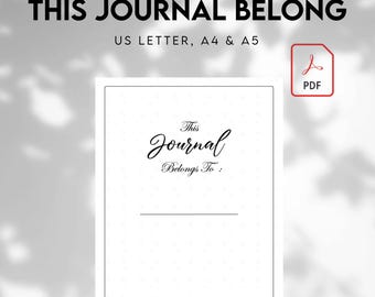 This Journal Belongs To, Personalized Journal Cover, Aesthetic Printable Journal Page, Digital Diary Title Page, Planner Starter Sheet