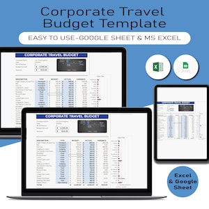 Corporate Travel Budget Template, Travel Planner Google Sheets, Travel Itinerary Template, Travel Budget Spreadsheet, Digital Packing List