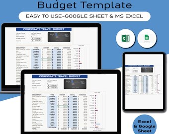 Corporate Travel Budget Template, Travel Planner Google Sheets, Travel Itinerary Template, Travel Budget Spreadsheet, Digital Packing List