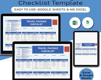 Travel Packing Checklist Template, Editable Travel Packing, Travel Checklist Printable, Travel Planner, Travel Organizer, Vacation Planner