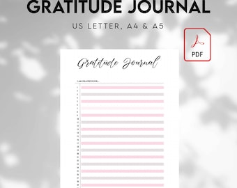 Journal de gratitude, Page de journal à imprimer, journal bien-être, journal de gratitude, gratitude quotidienne, journal de santé mentale, suivi quotidien