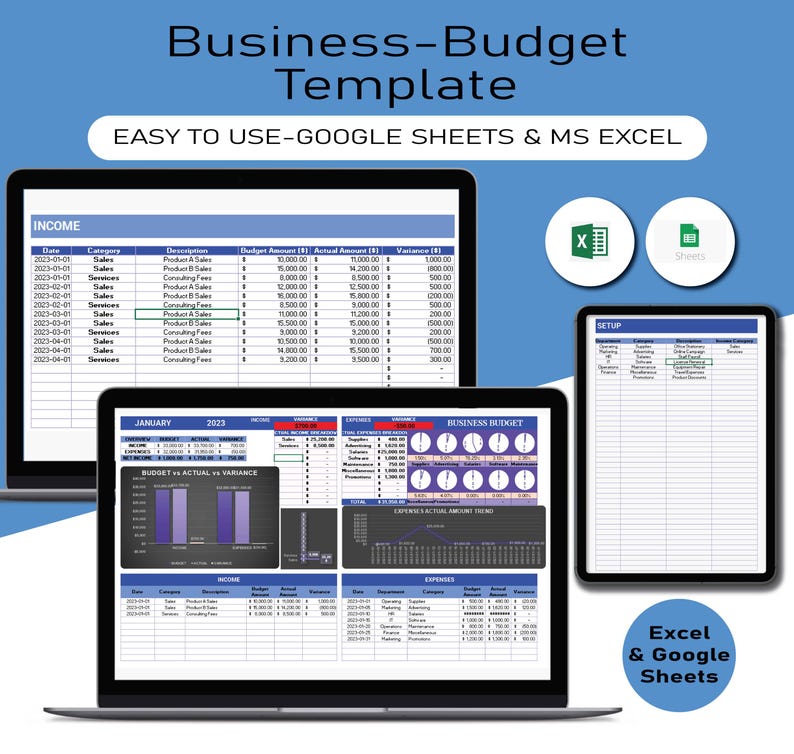 Business Budget Template, Business Budget Spreadsheet, Financial ...