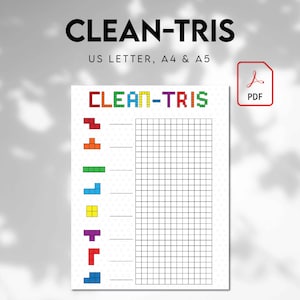 Clean-tris Tracker, PRINTABLE Journal Page, Habit Tracker, Cleaning Tracker, Chore Tracker, Cleaning Game, Printable Planner Page, PDF