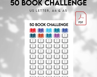 50 Book Reading Challenge, Reading Log, Printable Planner Page, PRINTABLE Journal Page, Reading Tracker, Book Challenge, Reading Game