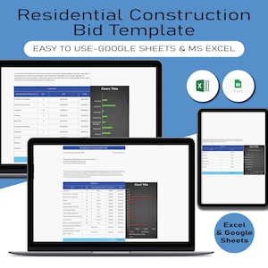 Residential Construction Bid Template, Google Sheets, Construction Bid Form, Excel Editable Spreadsheet, Constructor Quote Form, Bidding