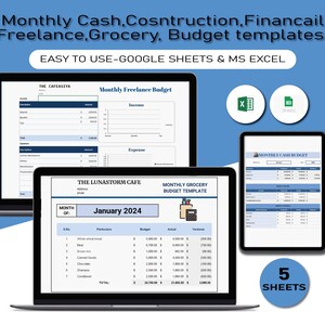 Puede incluir: Cinco plantillas de presupuesto imprimibles para finanzas personales y comerciales. Las plantillas est&aacute;n dise&ntilde;adas para usar con Google Sheets y Microsoft Excel. Las plantillas incluyen un presupuesto mensual para aut&oacute;nomos, un presupuesto mensual para comestibles y un presupuesto mensual en efectivo.