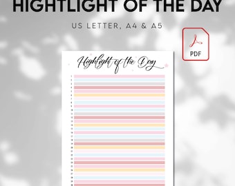 Highlight of the Day, Daily Tracker, Daily Highlight Tracker, PRINTABLE Journal Page, Memory Tracker, Gratitude Journal, Planner Page, PDF