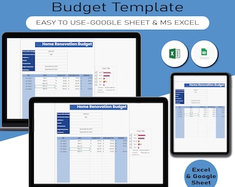 Modello di budget per la ristrutturazione della casa, budget per la pianificazione della ristrutturazione della casa, fogli di calcolo Google per la progettazione degli interni del progetto della casa, costruzione della casa, foglio di calcolo Excel
