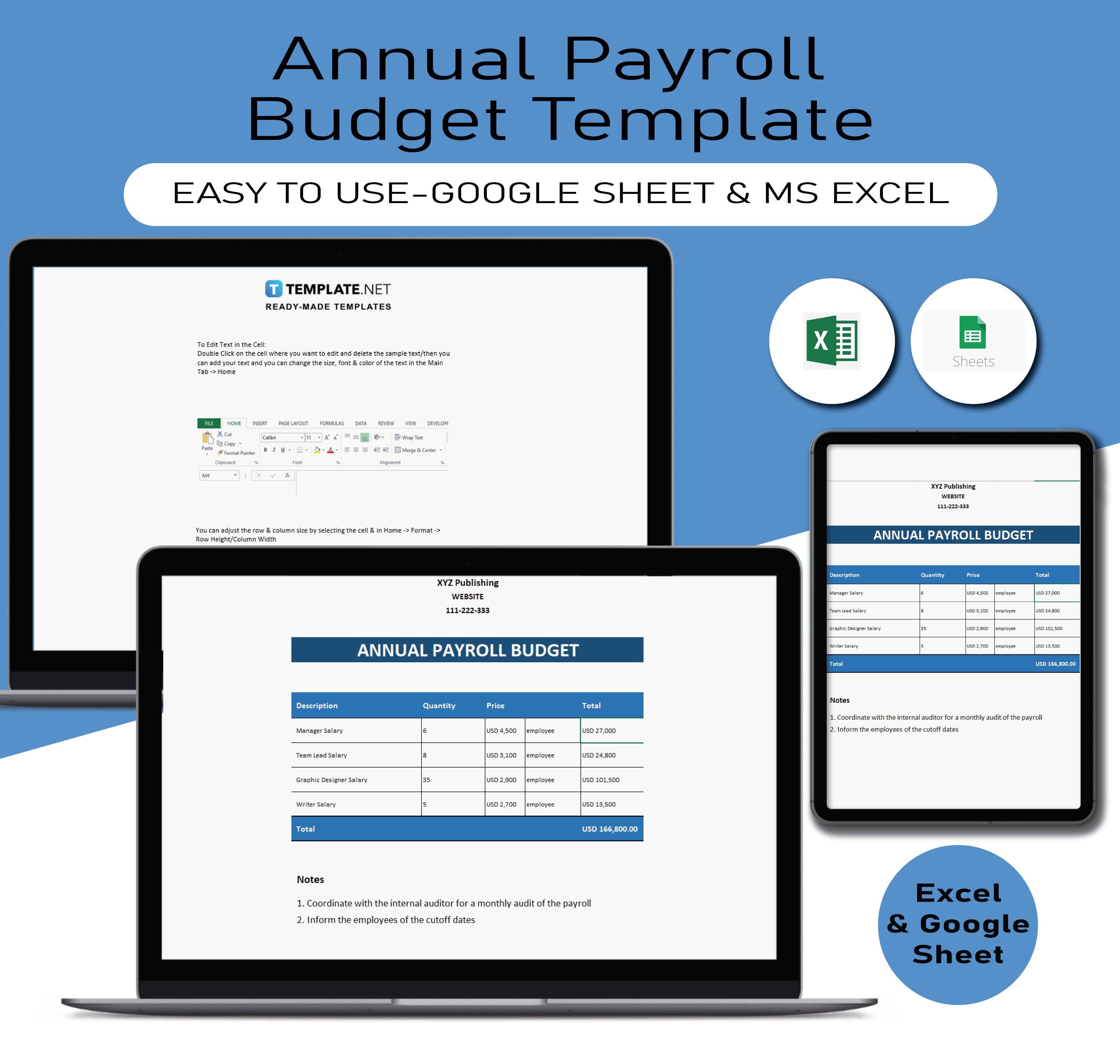 Annual Payroll Template, Excel Payroll Salary Manager, Employee Payroll ...