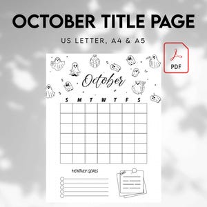 October Title Page, PRINTABLE Calendar, Printable Title Page, October Calendar, Journal Title Page and Calendar Set, October Cover Page