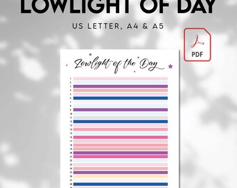 Lowlight of the Day, PRINTABLE Journal Page, Planner Page, Mood Tracker, Wellness Journal, Mental Health Tracker, Gratitude Journal, A5