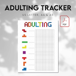 Adulting Tracker, Fun Habit Tracker, PRINTABLE Journal Page, Monthly Tracker, Adult Task Tracker, Printable Planner Page, Task Tracker